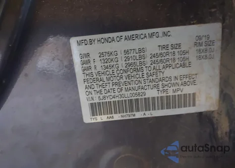 2020 Acura Mdx Standard из США, поврежденный, VIN 5J8YD4H30LL005829